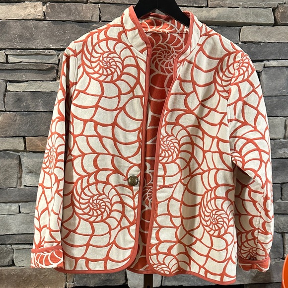 Artisan Stylish Orange and Cream Women's Jacket - Trimdin Size Large Reversible - Picture 1 of 5
